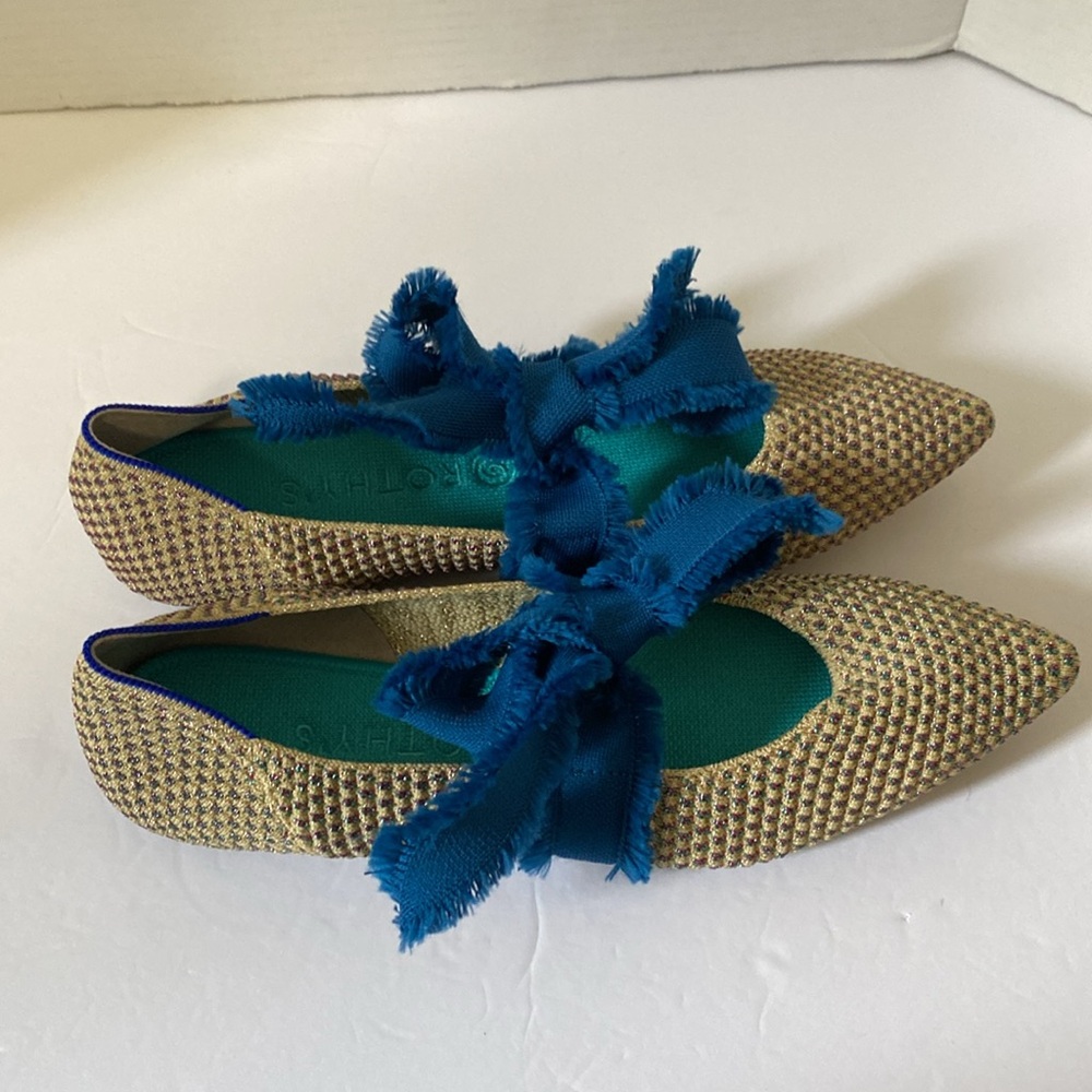 Rothy’s Women Size 10.5 Tweed Sparkle Pointed Flats with Blue Ties - Picture 5 of 6